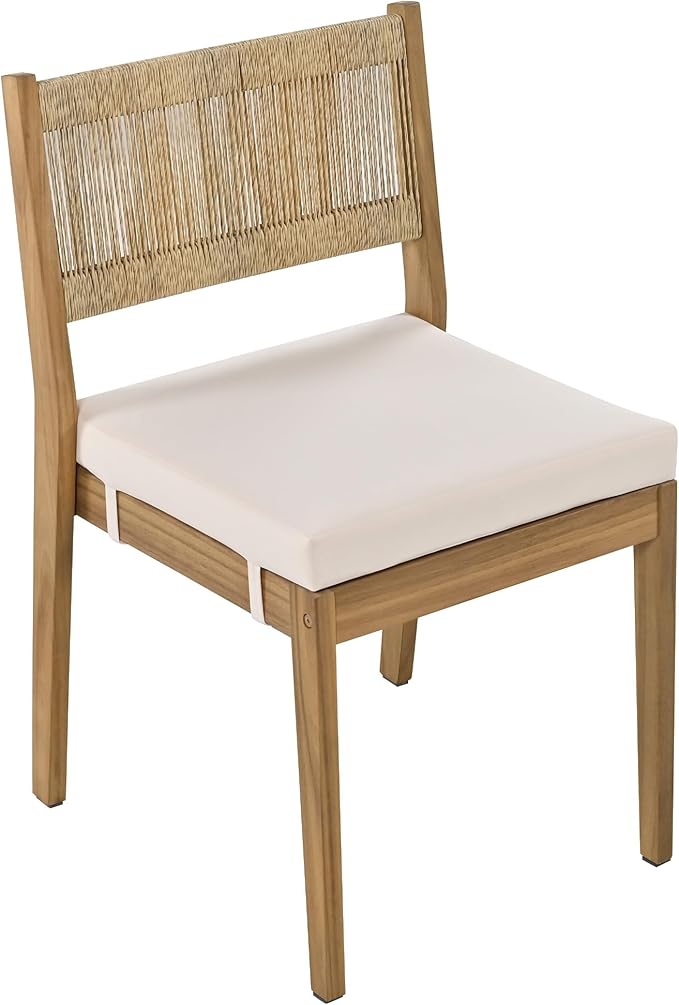 Merax Wood Outdoor Dining Table Set for 4,All Weather Patio Chairs with Soft Cushions and Jute Rope Knitted Back