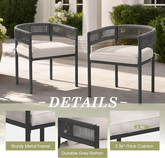 VICLLAX Patio Dining Set, 40.6" Dark Grey Table & 4 Chairs with Wheat Cushion