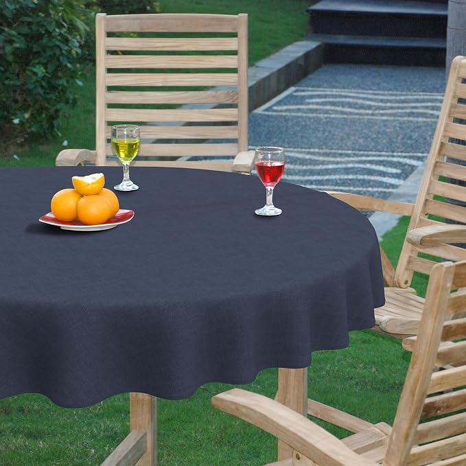 DYTXIII Outdoor Round Tablecloth with Umbrella Hole 60 Inch, Water Repellent & Fade Resistant Table Cover, All Weather Outdoor Tablecloth for Garden & Party Table, Textured Navy