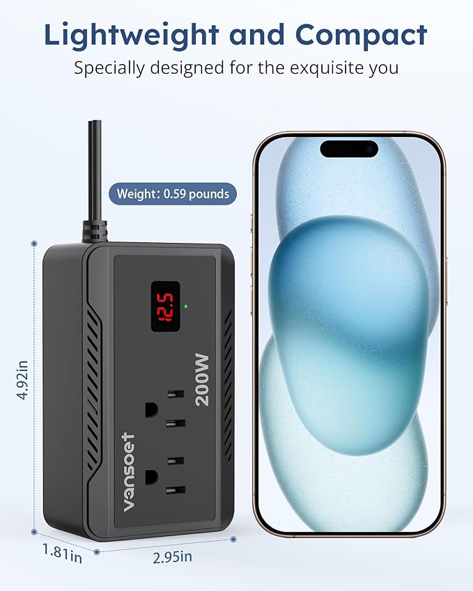 200W Car Power Inverter DC 12V to 110V AC Converter with [PD 30W & 15W] Fast Charging USB C/3.0A Dual USB Charging Ports, Car Outlet Adapter for Phone, Laptop on Road Trip (Black)