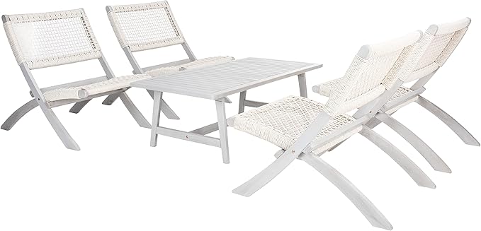 SAFAVIEH Outdoor Collection Blaze Coastal Grey Acacia Wood/Grey 5-Piece Coffee Set