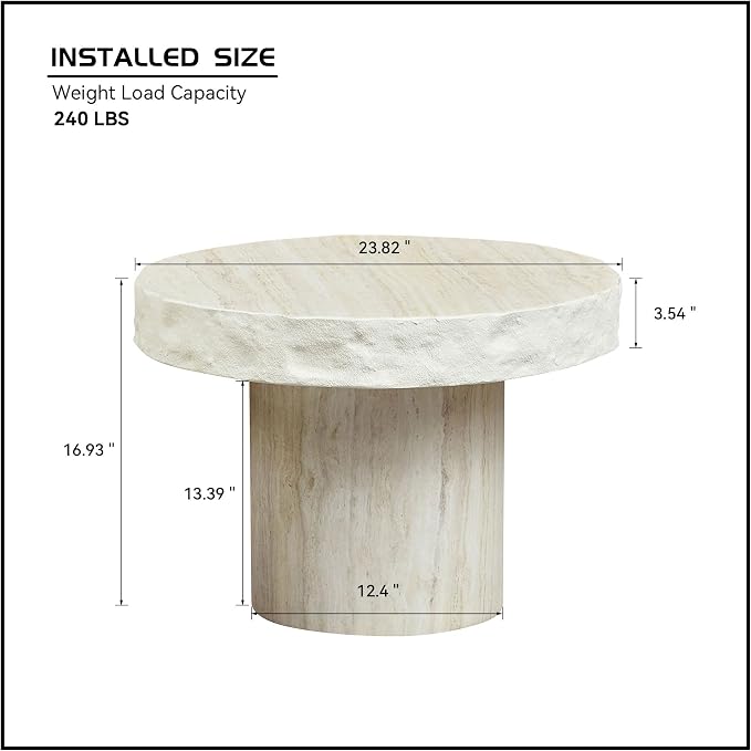 Faux Stone Side Table Faux Marble Round End Table Patio Small Drink Table for Small Spaces, Mrushroom Side Tables with Pedestal, Modern Nightstand for Living Room Bedroom Corners Office,Beige