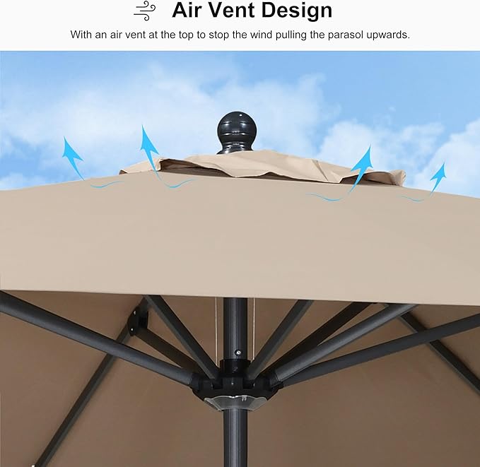 PURPLE LEAF 10' x 10' Square Patio Market Umbrella with Base Outdoor Table Umbrellas Aluminum Frame Sun Shade with 8 Sturdy Ribs for Garden Deck Lawn Pool Taupe