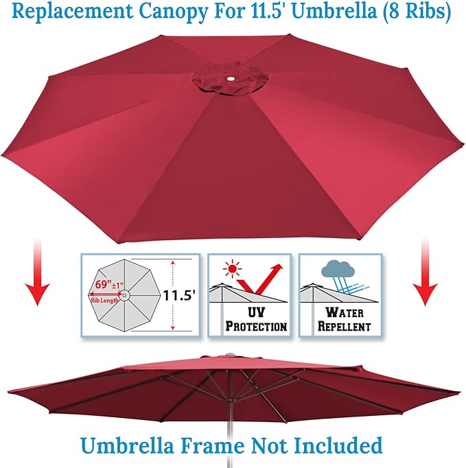 YardGrow 11.5ft 8 Ribs Umbrella Canopy Replacement for Patio Umbrella, Frame NOT Included, Umbrella Replacement Canopy ONLY