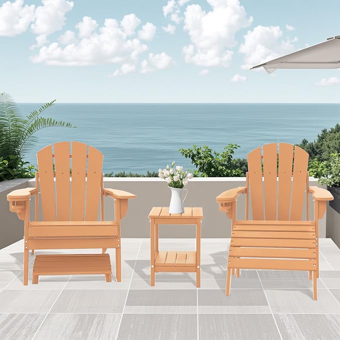 IVY&LANE Adirondack Outdoor Side Table | HDPE Plastic | Patio End Tables with Storage | 2-Shelf | Weather Resistant | Teak | 14 x 13 Inches | for Outside Porch Deck Backyard Indoor