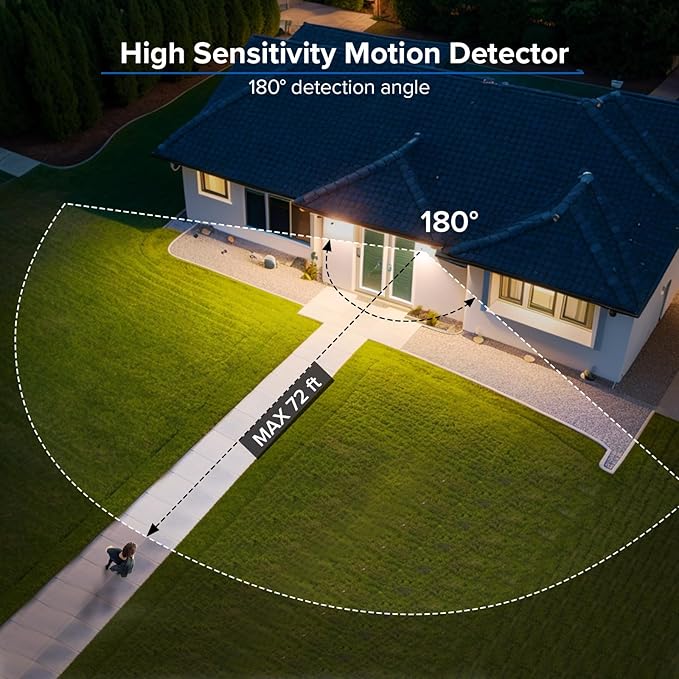SANSI 7000LM Motion Sensor Outdoor Lights,Brightness LED Flood Lights Outdoor 54W 5000K 700W Equiv IP65 Dusk to Dawn Security Lights with 2 Adjustable Heads 8 Lights for Garage, Yard, Patio, Black