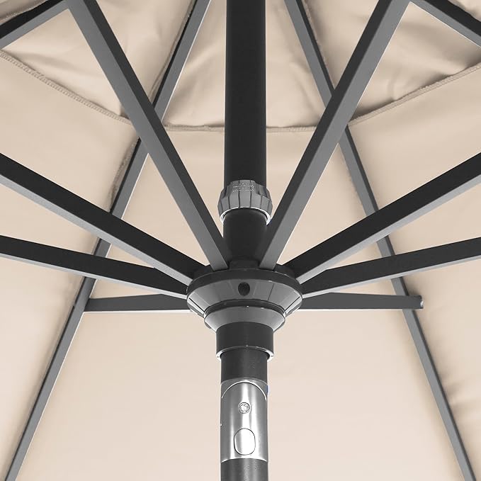 California Umbrella 12-Year-Non-Fading, 9Ft Premium Sunbrella Patio Umbrella, Hand-Crank, Button-Tilt, Gray Frame, Beige Fabric