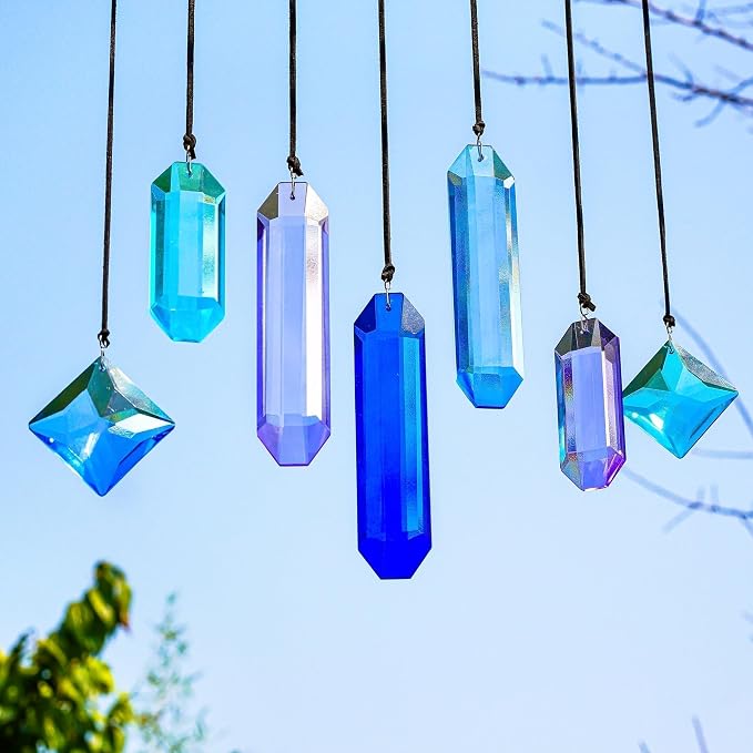 Crystal Prisms Suncatcher for Window Hanging, 7PCS Blue Dreams Sun Catcher | Gift For Mom Women Rainbow Maker Sun Catcher Indoor Window Home Garden Christmas Tree Decor