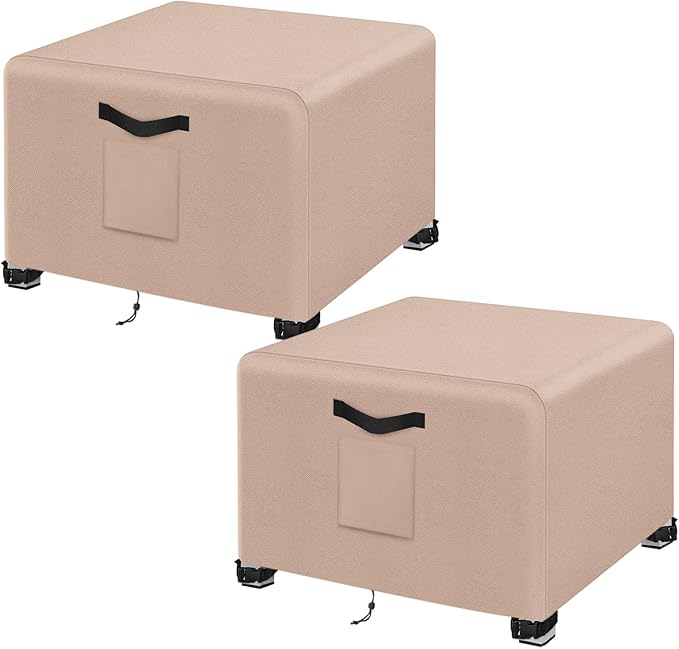 Kovshuiwe 2Pcs Outdoor Waterproof Patio Ottoman Cover 22"L x 22"W x 18"H, Patio Wicker Side Table Cover,Waterproof Square Patio Small Side Table Cover,Khaki