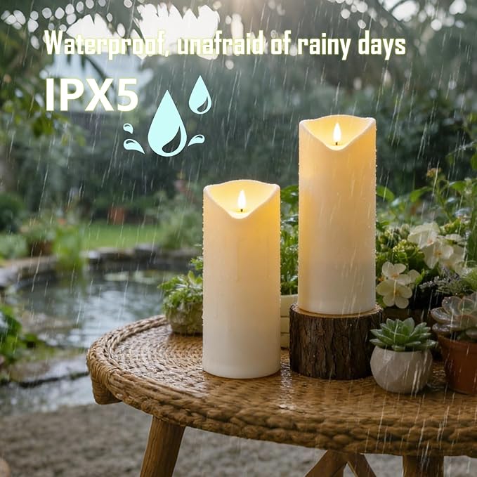 Nimiko Solar Outdoor Waterproof Flameless Candles - 2 Pack Solar & Battery Operated LED Candles, White (D4 x 10"/10"/Pairing) for Garden, Patio, Outdoor Decoration