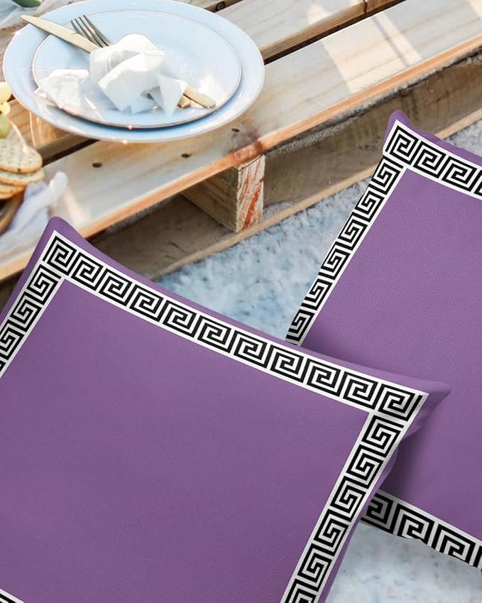 Prime Leader Outdoor Waterproof Pillow Covers Set of 2, Chinese Style Pattern Purple Background Patio Throw Pillow Covers, Decorative Cushion Case for Couch Sofa Furniture Garden, 16x16 Inch