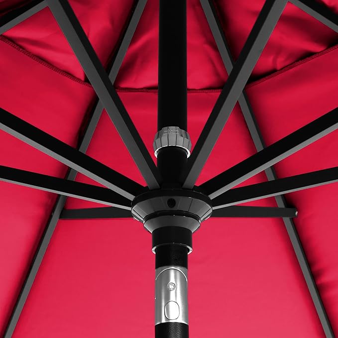 California Umbrella 5-Year-Non-Fading, 9Ft Premium Patio Umbrella, Hand-Crank, Button-Tilt, Black Frame, Solution Dyed Red Fabric