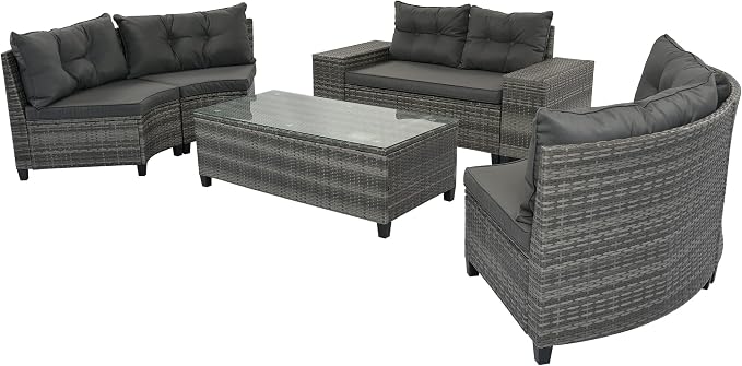 8-pieces Outdoor Patio Half-Moon Sectional Sofa Sets With Rectangular Coffee Table, All Weather PE Rattan Wicker Curved Sofa Set, Water-resistant and UV Protected Conversation Sets (Gray 8-piecesr)