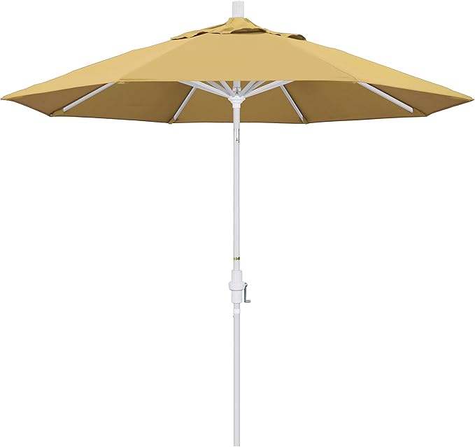 California Umbrella 9' Round Aluminum Market Umbrella, Crank Lift, Collar Tilt, White Pole, Wheat