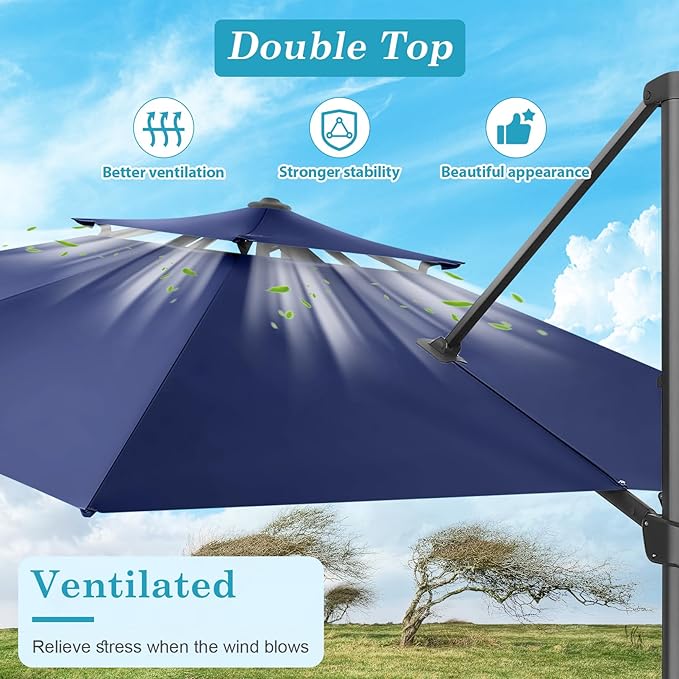 HOTEEL10x10ft Patio Umbrella Cantilever Umbrellas Double Top - Upgrade and Intensify - 360 Rotation and 5 Angles Adjustment - Aluminum Offset Pool Umbrella Outdoor Umbrellas for Patio Garden Pool