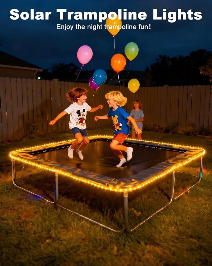 btfarm 2 Pack Solar Rope Lights Outdoor, Total 92FT 240LED Solar String Lights Outside Waterproof, 8 Lighting Mode Solar Powered Trampoline Light for Garden Tree Christmas Yard Party Decor, Warm White