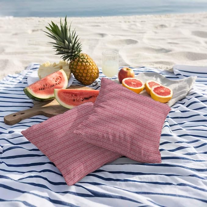 Outdoor Waterproof Throw Pillow Covers Set of 2 Pink Stripes Grain Pillowcases 18x18 Inches Solid Color Decorative Pillows Cushion Case Patio Pillows for Couch Bed Chair Garden