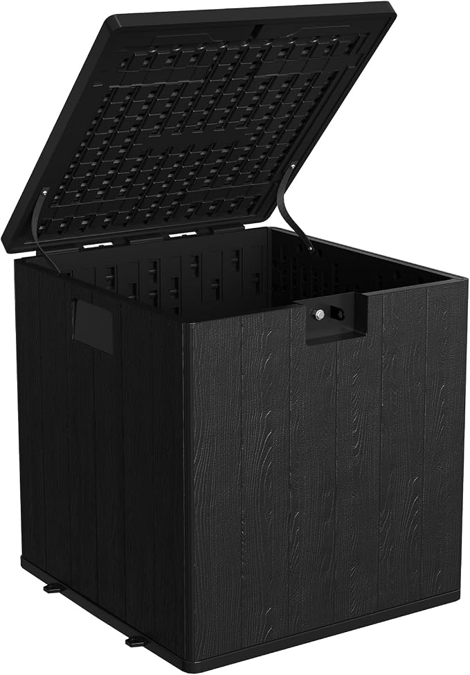 Large 28 Gallon Outdoor Storage Deck Box with Locking Lid - Heavy-Duty Waterproof Resin Construction, for Patio Cushions, Gardening Supplies & Package Protection, Includes Handles, Black