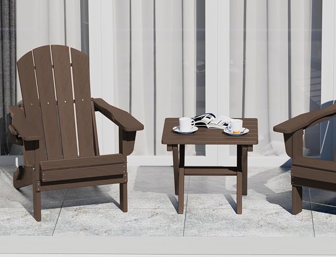 SERWALL Portable Folding Outdoor Side Table - Adirondack Style, HDPE Material, No Assembly Required, Outside End Table for Patio, Porch, Deck, Pool, Coffee