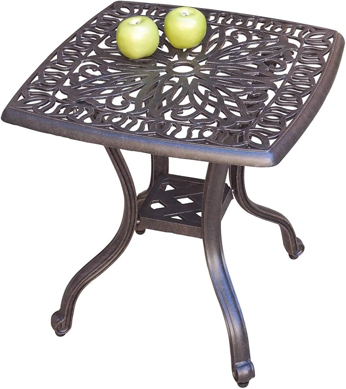 Darlee Elisabeth Cast Aluminum Outdoor Patio End Table - 21 Inch Square - Antique Bronze