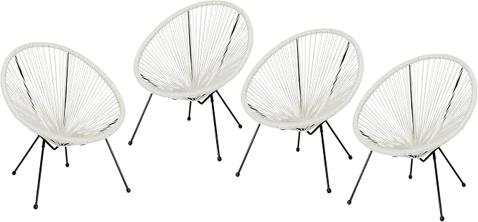 Christopher Knight Home Outdoor Hammock Weave Chair with Steel Frame (Set of 4) - White and Black Finish