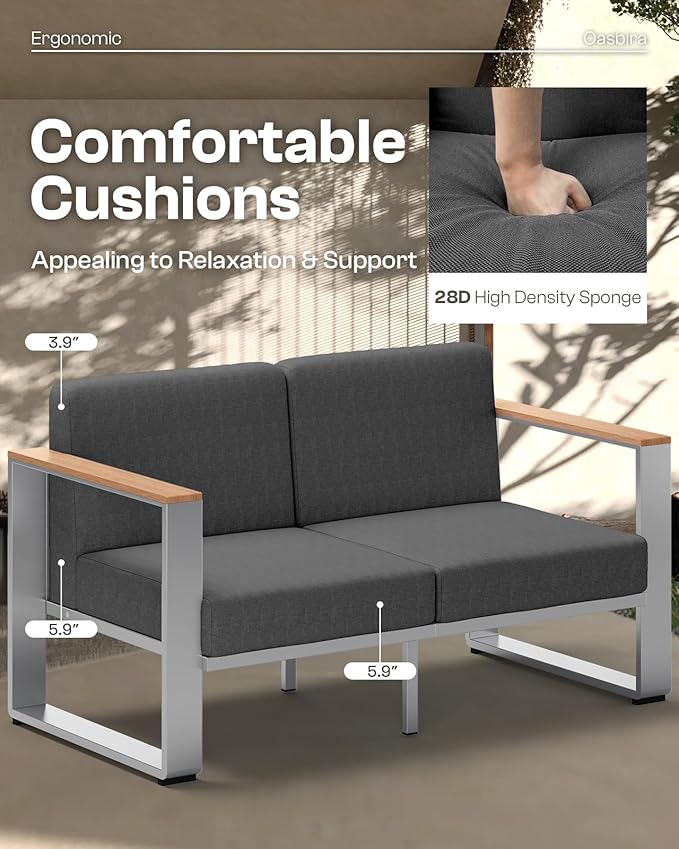Aluminum Outdoor Patio Furniture, 1 Piece 3-Seat Sofa, All-Weather Metal Modern Outside Sofa for Deck, Porch (LightGray)
