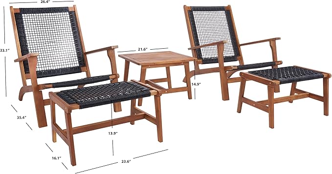 SAFAVIEH Outdoor Collection Chantelle Natural/Black Woven 5-Piece Patio Set
