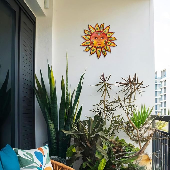 Metal Sun Flower Wall Decor - 12.87 inches Sun Wall Art Hanging Decorations for Outdoor, Home Garden Yard Patio Fence Bedroom Decor