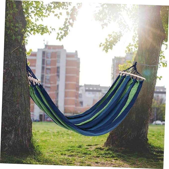 LIOOBO Portable Outdoor Canvas Hammock Double Camping Swing Breathable for Garden Beach and to Assemble Relaxation for Nature Lovers