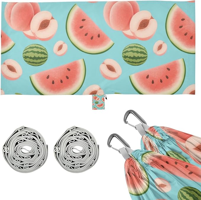 Cartoon Cute Pink Peach Watermelon 330lb Capacity Outdoor Hammock with Portabl Carry Bag Tree Hammock for Outside Camping Essentials hamaca con Base para adultos