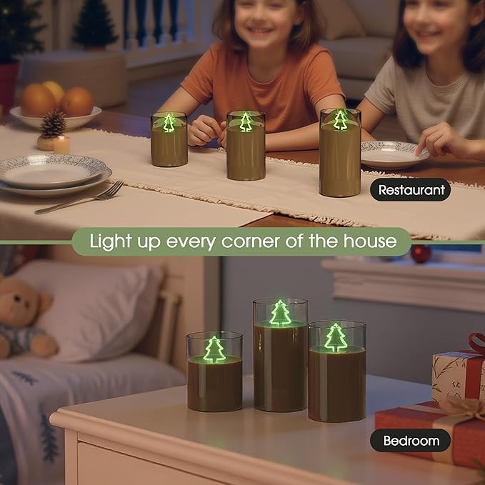 L LOHAS LED Electronic Candle Night Lights with Remote, 3-Pack LED Flameless Candles, Battery Operated Flickering Night Light, 5 Brightness Levels & Timer, for Holiday Home Decor
