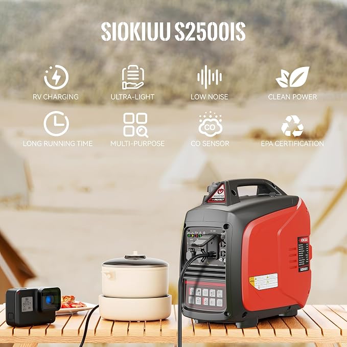 2500W Portable Generator Super Quiet Inverter Generator Ultra Lightweight for Home Backup Outdoor Camping, CO Sensor Protect, EPA, ECO Mode