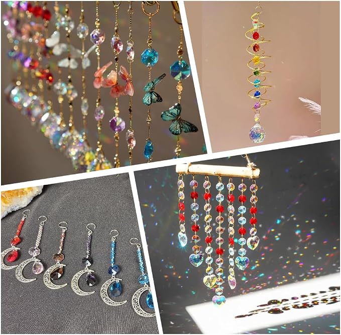 1 Box 120Pcs 14mm Crystal Glass Octagon Beads 2 Hole Crystal Prism Beads Red Glitter Chandelier Replacement Connector Suncatcher Faceted Spacers for DIY Lamp Hanging Ornament Pendant Adults
