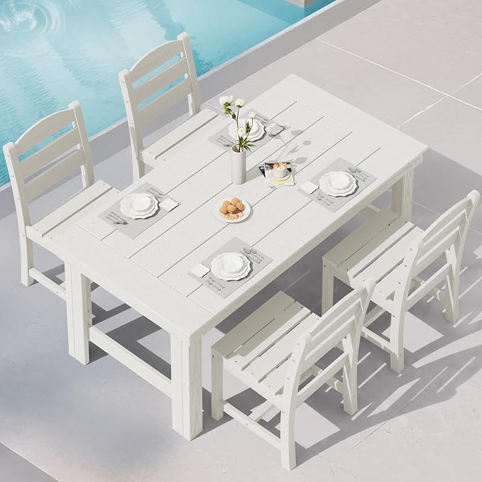 SERWALL HDPE Outdoor Dining Table and Chairs Set for 4 | with Armless Chair Seat