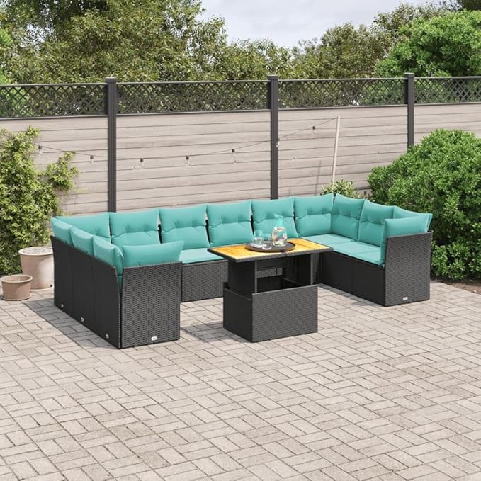 vidaXL Patio Sofa Set with Cushions 11 Piece, Outdoor Sectional Sofa Couch, Patio Conversation Set for Garden Backyard, Black Poly Rattan