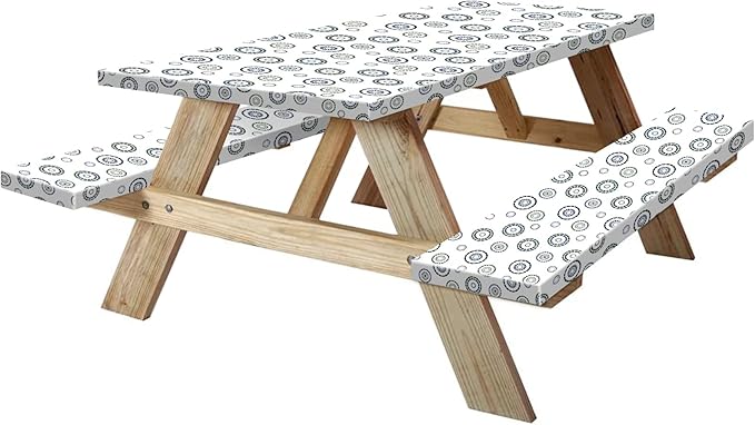 KENOBEE 8ft Picnic Table and Bench Cover, Camping Essentials RV Gear, 96 in Waterproof Windproof Outdoor Elastic All Around Tablecloth, Fitted Rectangle Tables and Seats, Blue Flywheel