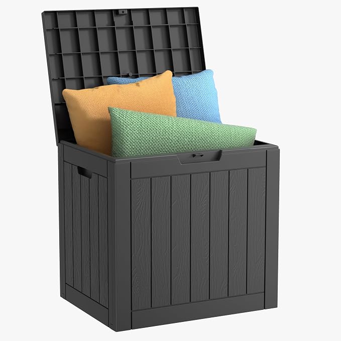 Vixzen 30 Gallon Deck Boxes Outdoor Waterproof, Lockable Storage Box with Lid for Patio Cushions, Garden Tools, Pool Supplies (Black, 30 Gallon)
