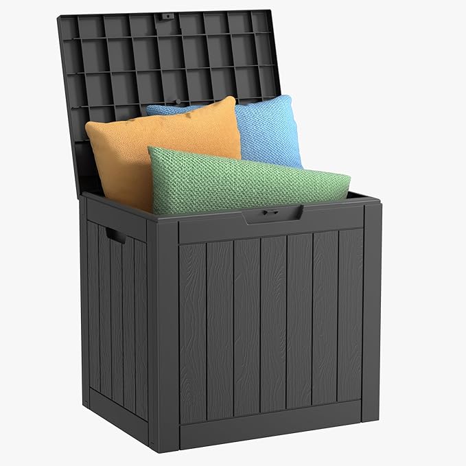 DRATO 35 Gallon Outdoor Storage Box Waterproof, Lockable Resin Deck Box for Patio Furniture, Pool Supplies & Garden Tools, Weatherproof Outside Storage Bin for Backyard Porch (Black, 35 Gallon)