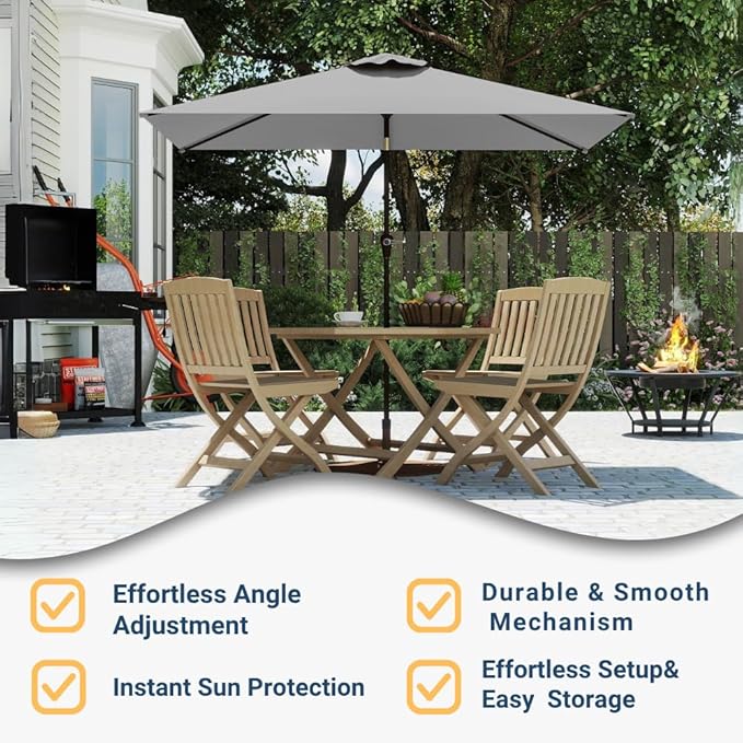 6.5' x 10' Rectangular Patio Umbrella Large Outdoor Market Umbrella w/UV Protection, Push Button Tilt and Crank Lift, Rectangle Table Umbrella for Garden, Deck, Pool, Patio, Light Gray