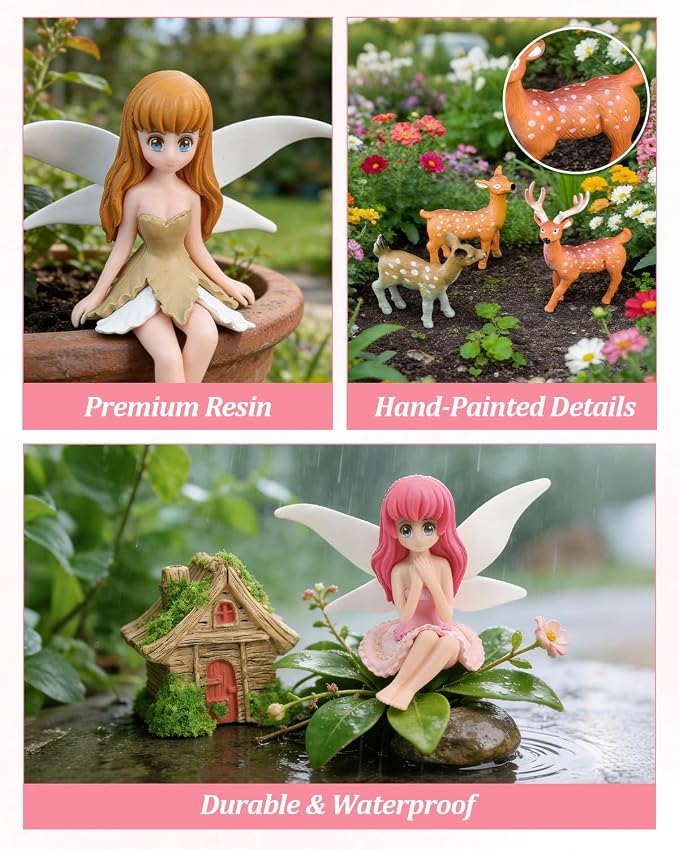 112PCS Fairy Garden Accessories Kit with 2 Gift Bags – Complete Miniature Fairy House & Accessories for DIY Indoor & Outdoor Terrarium, Planter & Garden Decor Gift