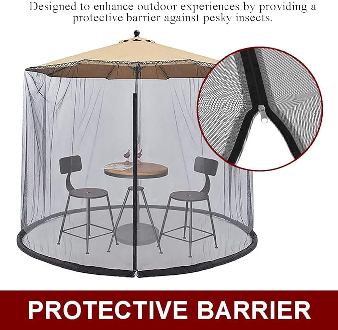 9ft Patio Umbrella Bug Screen w/Zipper Door and Polyester Netting