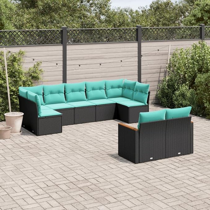 9 Piece Patio Sofa Set with Cushions, Patio Conversation Set Front Porch Furniture Outdoor Sofa Sets Sectional Sofa for Piazza Garden Negotiation Area Exhibition Black Poly Rattan