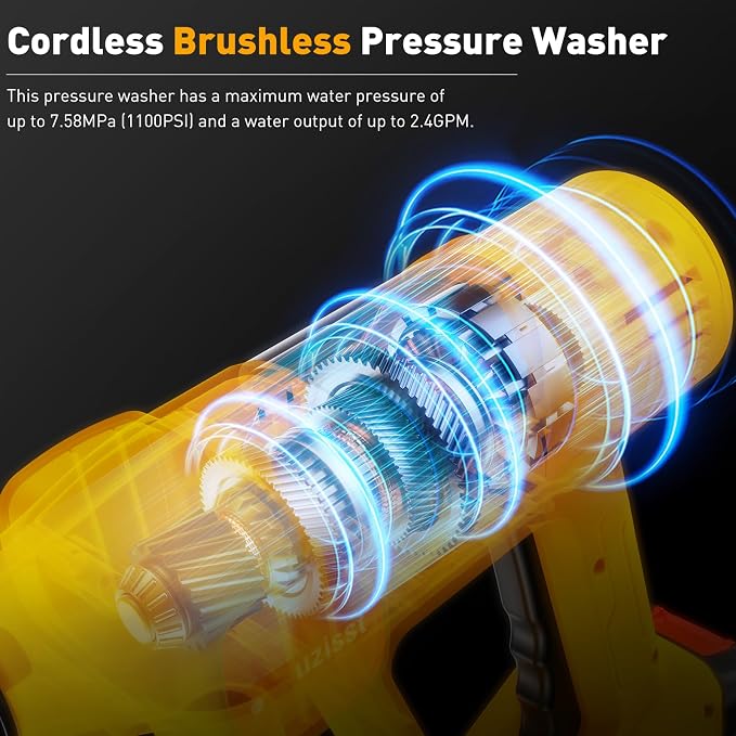Cordless Car Washer, Portable Cleaning Tool with 6-in-1 Nozzle, 10-Speed Adjustment, Battery Level Display, Self-Priming System for Car, Garden, Patio & Floor Cleaning
