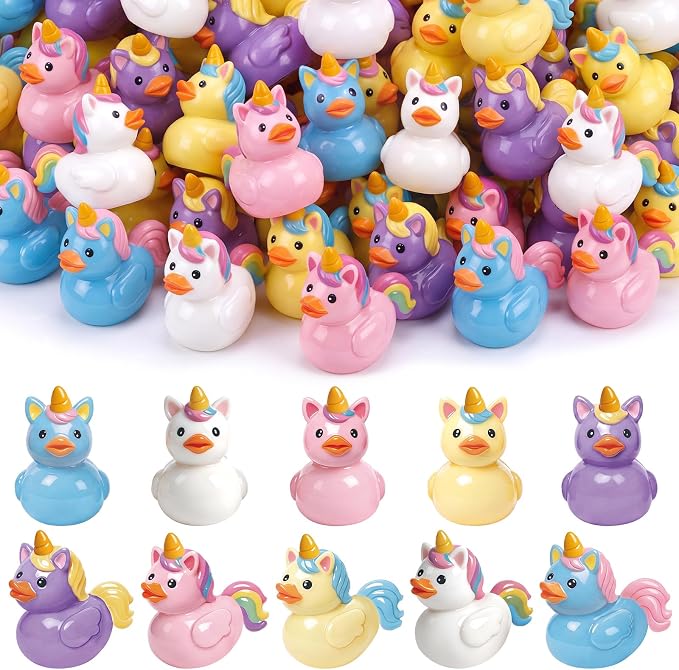 Novabright 100 Pcs Mini Resin Unicorn Ducks Colorful Tiny Resin Unicorn Ducks Figures to Hide Small Animal Statue for DIY Cake Craft Garden Landscape Ornament Potted Decoration Birthday Party Supplies