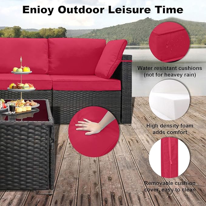7 Pieces Outdoor Patio Furniture Sets,Rattan Conversation Sectional Set,Manual Weaving Wicker Patio Sofa with Tea Table