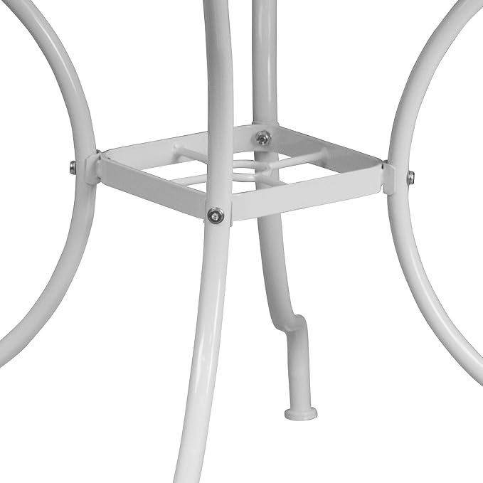 BizChair Commercial Grade 35.5" Square White Indoor-Outdoor Steel Patio Table with Umbrella Hole