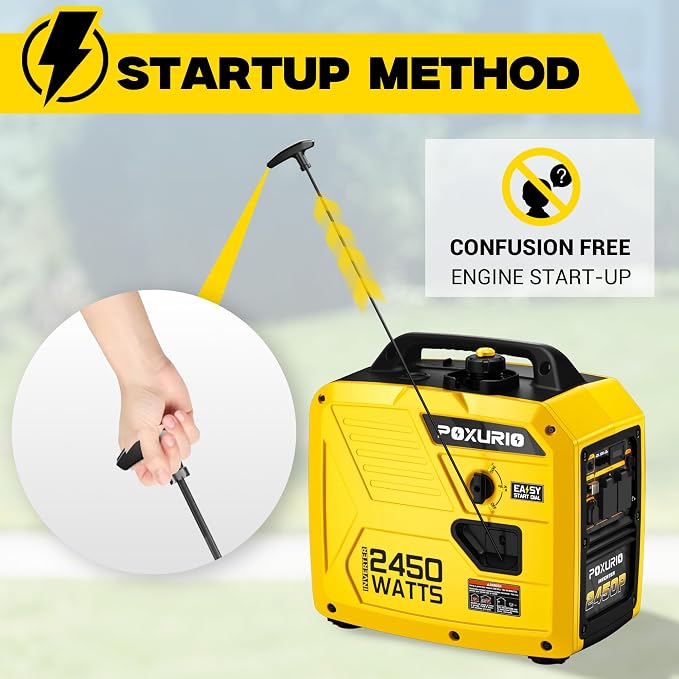 2450-Watt Inverter Generator for Home Use, 1.6Gallon Large Fuel Tank Up to 8.3 Hours Use, 120V Gas Powered Generator Super Quiet, Yellow