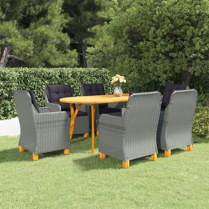 7 Piece Patio Dining Set,Outdoor Dining Set,Patio Table and Chairs,Outdoor Coffee Table,Patio Furniture Set,Outdoor Patio Chairs,Front Porch Furniture,Modern Set,Porch Chair,Patio Dining, Light Gray