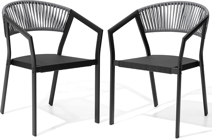 Pellebant Outdoor Patio Dining Chairs, Aluminum Frame with Breathable Twist Wicker Backrest – Stackable for Porch, Lawn & Deck(Gray)
