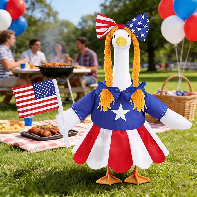 Celltestria 4th of July Goose Outfits for 23" Geese Patriotic Goose Clothes Independence Memorial Day Porch Goose Costume for USA 250th Anniversary Outdoor Patio Yard Lawn Garden Decoration